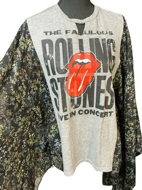 The Rolling Stones Upcycled Band T Shirt Flowy Sleeves Hippie Festival Concert